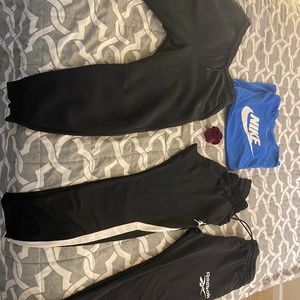 All size LG. Nike Tech fleece pants, Air Jordan pants, Reebok pants, Nike shirt